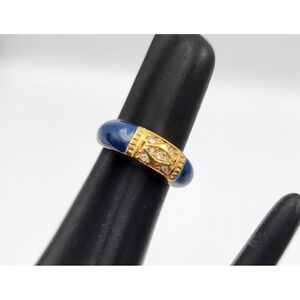 Joan Rivers Gold Tone Navy Blue Enamel and Rhinestone Ring Size 9